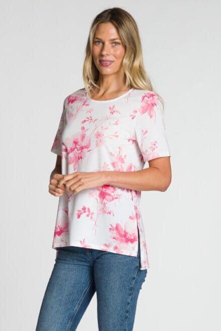 Short Sleeve Top with Side Slits and High-Low Hem