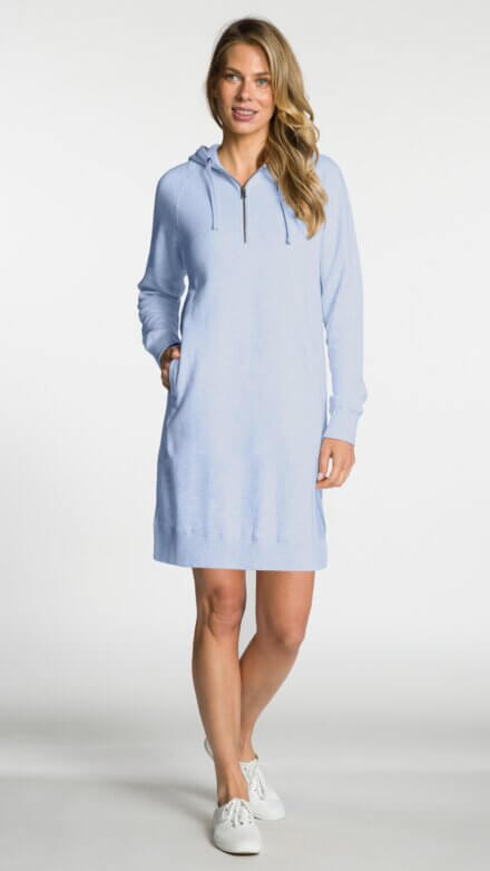 Long Sleeve 1/4 Zip Hooded Dress with Pockets