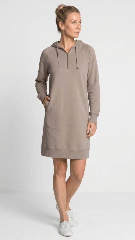 Long Sleeve 1/4 Zip Hooded Dress with Pockets