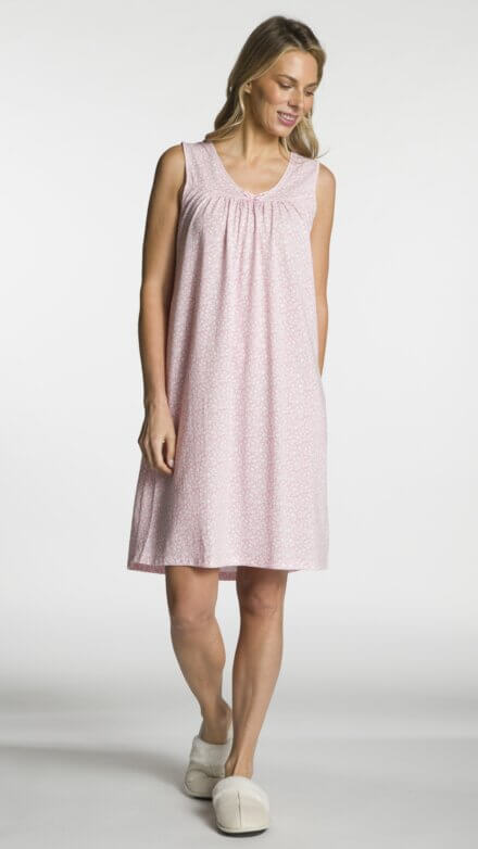 Sleeveless Printed V-Neck Nightgown with Bow Detail