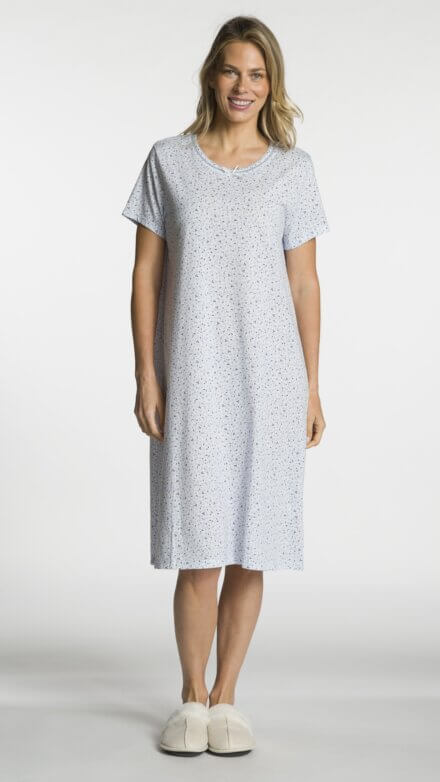 Short Sleeve Printed Scoop Neck Nightgown with Bow Detail