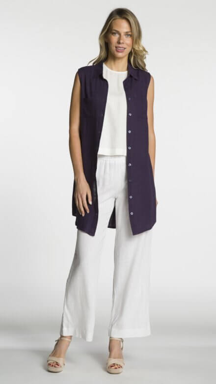 Sleeveless Button Front Shirt Dress with Chest and Side Pockets