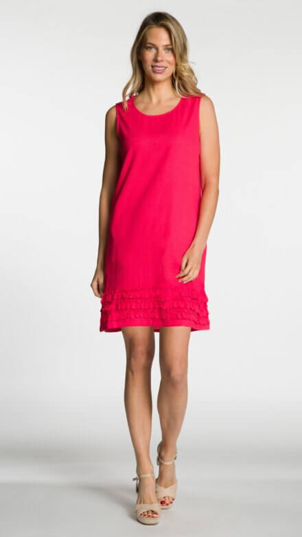 Sleeveless Dress with Ruffle Details at Hem and Side Seam Pockets