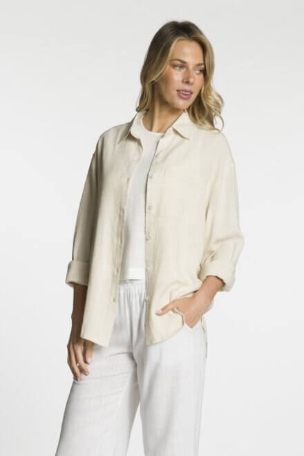 Long Sleeve Relaxed Fit Button Front Shirt with Chest Pocket