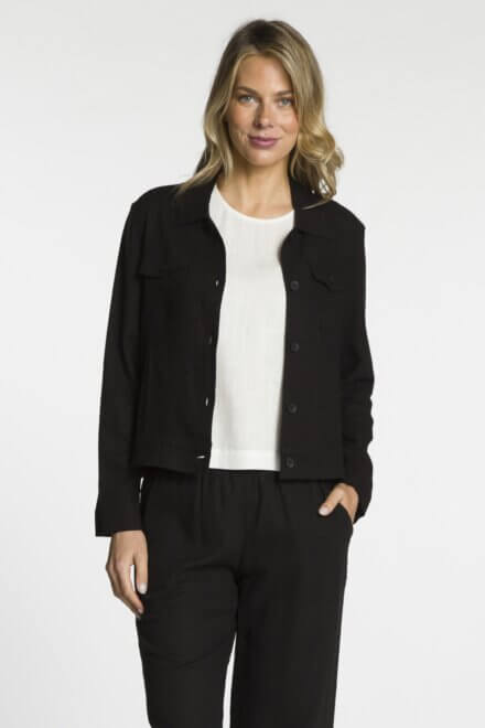 Long Sleeve Button Front Short Body Jacket with Chest and Side Pockets