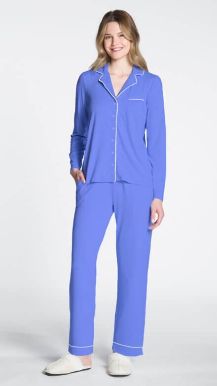 Ladies Two Piece PJ Set with Contrast Piping Detail