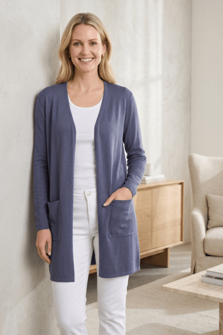 Long Sleeve Open Cardigan with Patch Pockets