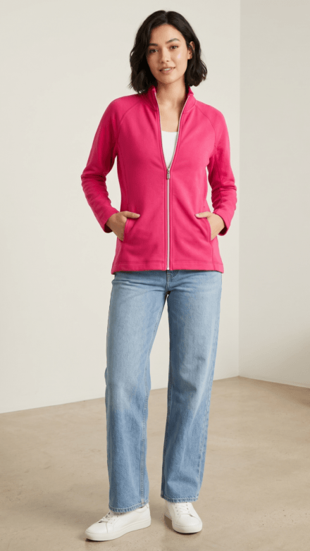 Long Sleeve Full Zip Jacket with Stand Collar and Pockets