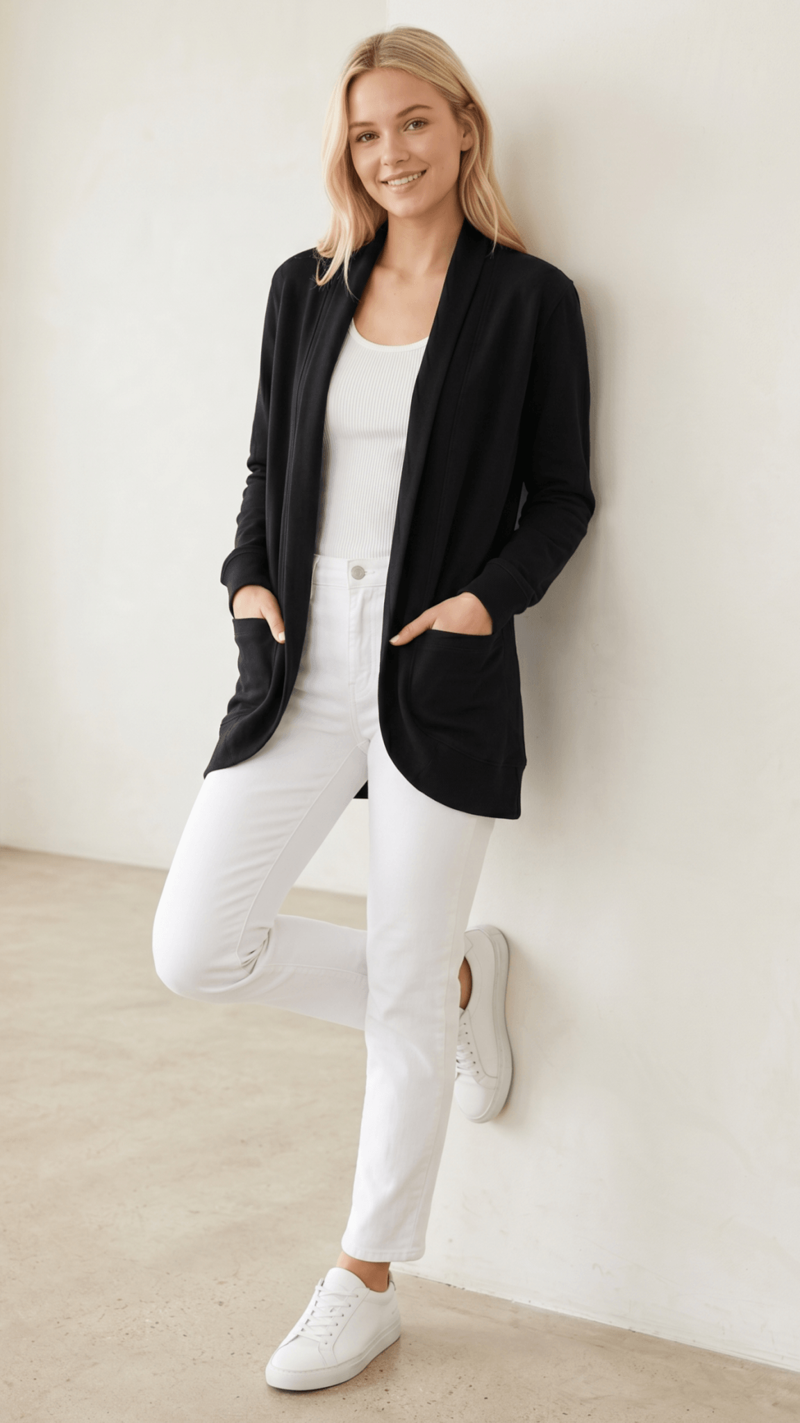 Long Sleeve Scoop Back Open Cardigan with Pockets