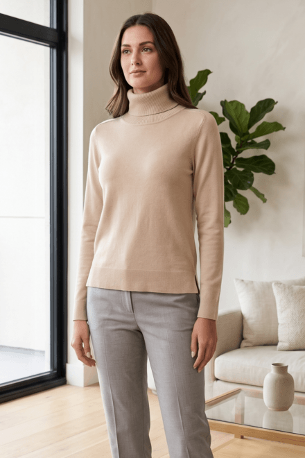 Long Sleeve Turtle Neck Sweater with Side Slits