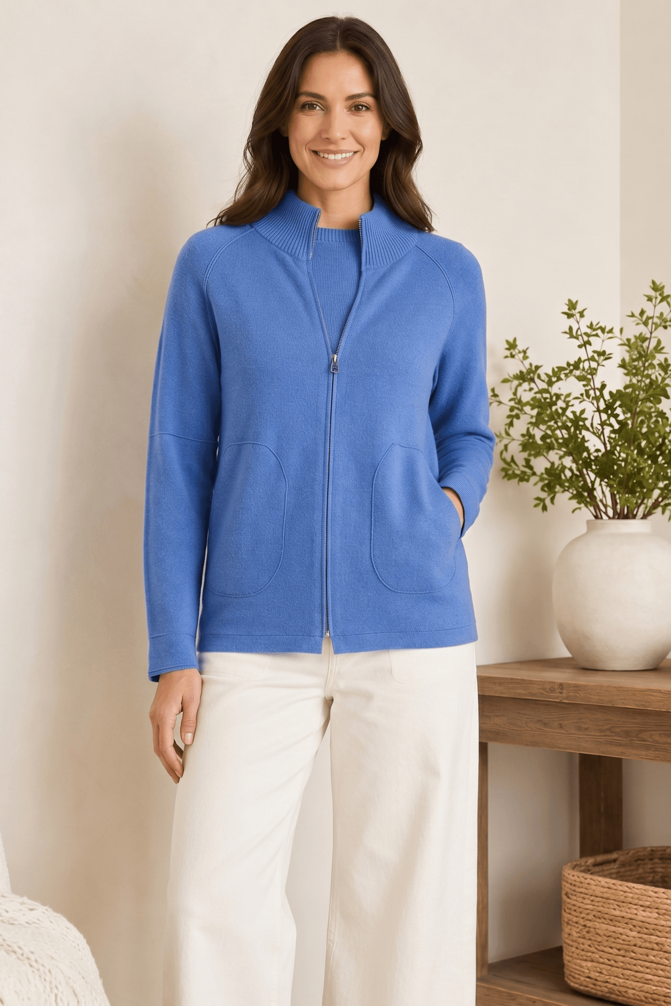 Full Zip Sweater Jacket with Pockets