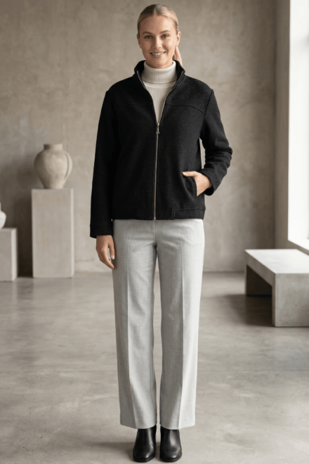Long Sleeve Full Zip Stand Collar Jacket with Side Seam Pockets
