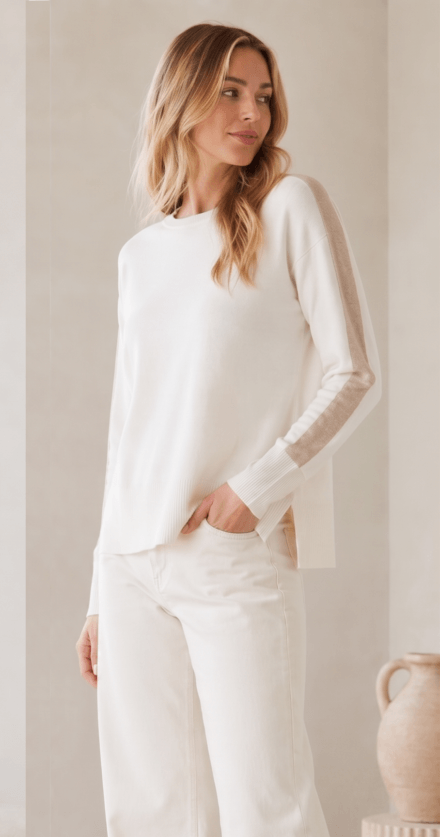 Two Tone Long Sleeve Boat Neck Sweater