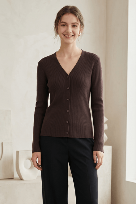 Long Sleeve Ribbed V-Neck Button Front Cardigan