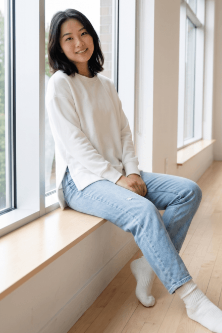 Long Sleeve Crew Neck Top with High-Low Hem and Side Slits