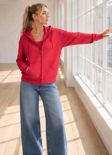 Long Sleeve Hooded Full Zip Jacket with Pockets