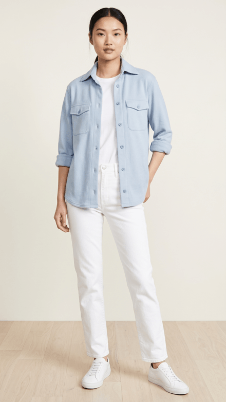Long Sleeve Fleece Shirt Jacket with Chest Pockets