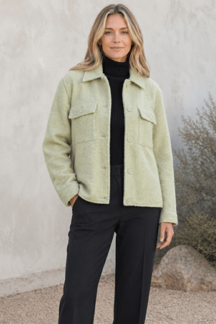 Long Sleeve Button Front Jacket with Chest and Side Seam Pockets