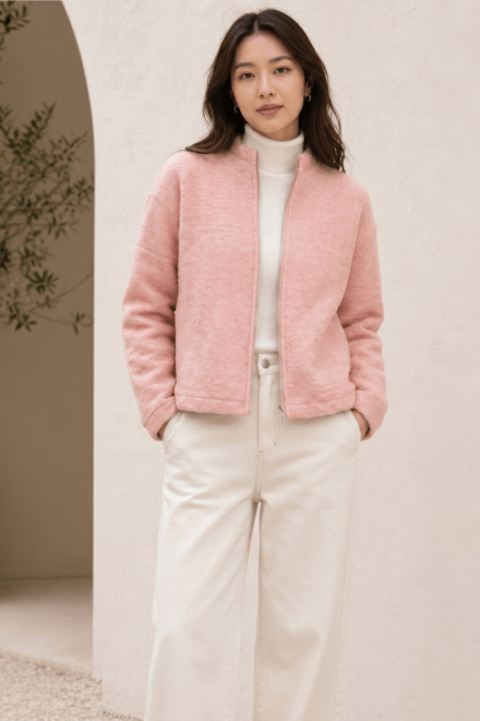 Long Sleeve Full Zip Stand Collar Jacket with Side Seam Pockets
