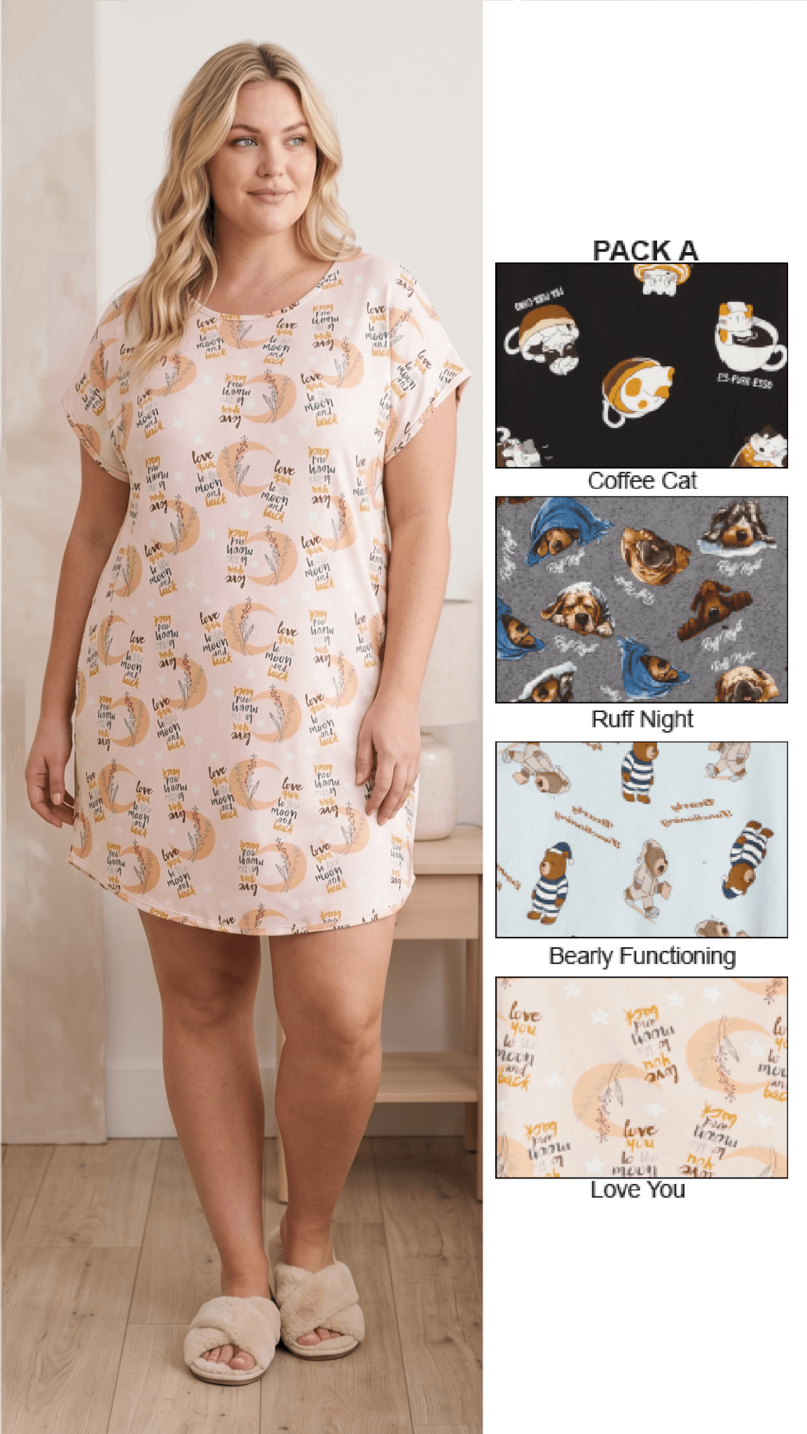 PLUS Ladies Short Sleeve Printed Night Shirt - Image 2