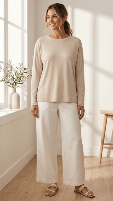 Long Sleeve Drop Shoulder Crew Neck Top