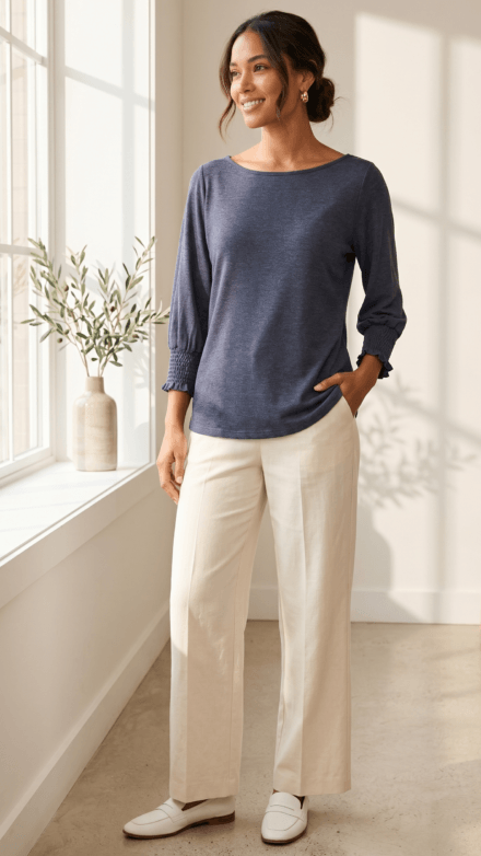 3/4 Sleeve Top with Ruching on Sleeve