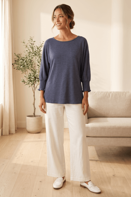 3/4 Sleeve Top with Ruching on Sleeve