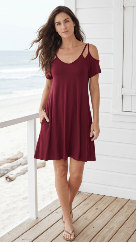 Cap Sleeve Dress with Cut-Out Shoulder