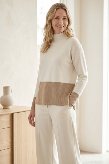 Two Tone Long Sleeve Mock Neck Sweater