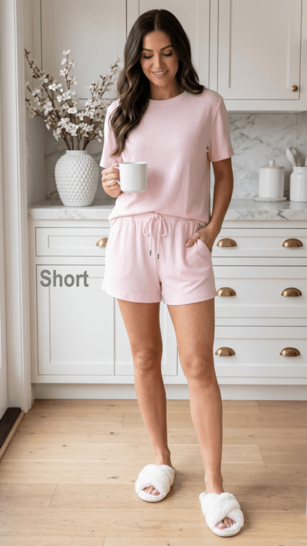 Lounge Short with Elastic Waistband, Drawstring and Pockets