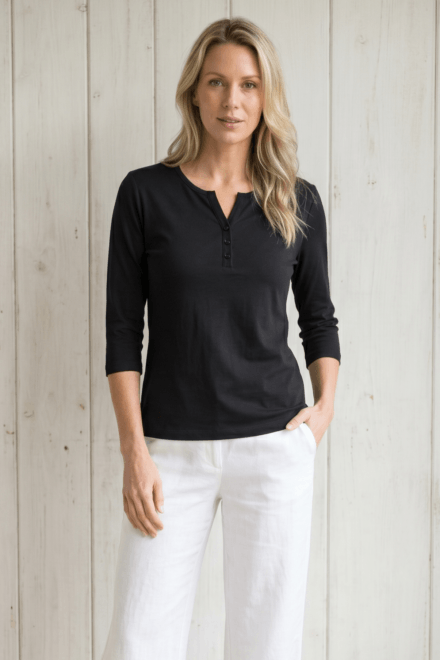 3/4 Sleeve 3 Button Henley Top