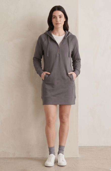 Long Sleeve 1/4 Zip Hooded Dress with Pockets