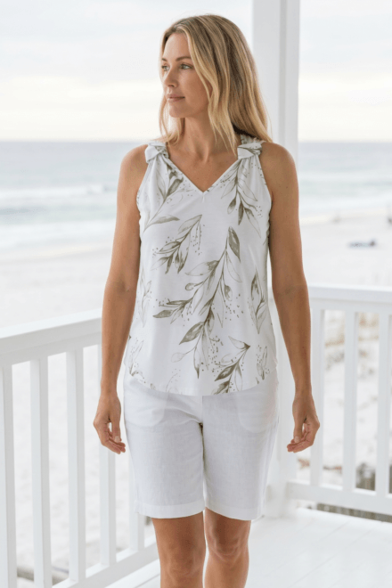 Sleeveless V-Neck Top with Knot Detail