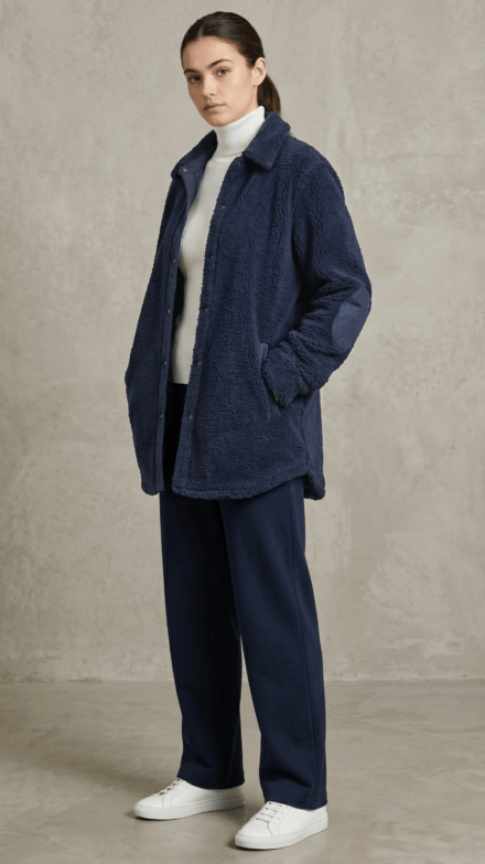 Long Sleeve Snap Front Sherpa Jacket with Pockets