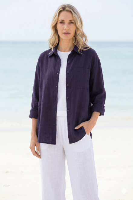 Long Sleeve Relaxed Fit Button Front Shirt with Chest Pocket