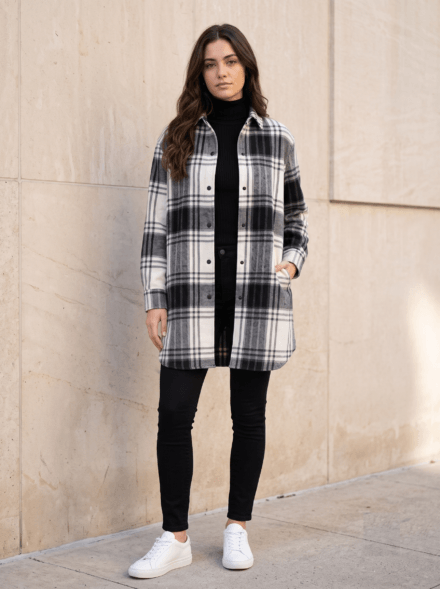 Long Sleeve Snap Front Shirt Jacket with Pockets