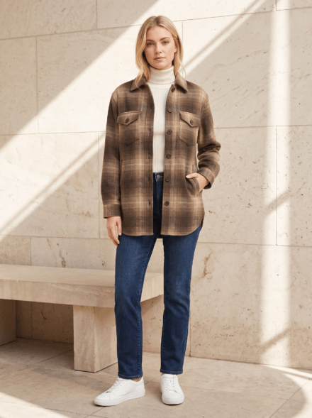 Long Sleeve Button Front Shirt Jacket with Chest and Side Pockets